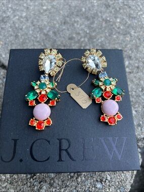 NWT J. Crew Crystal Color Green, Red, Pink and Clear Crystal Drop Earrings